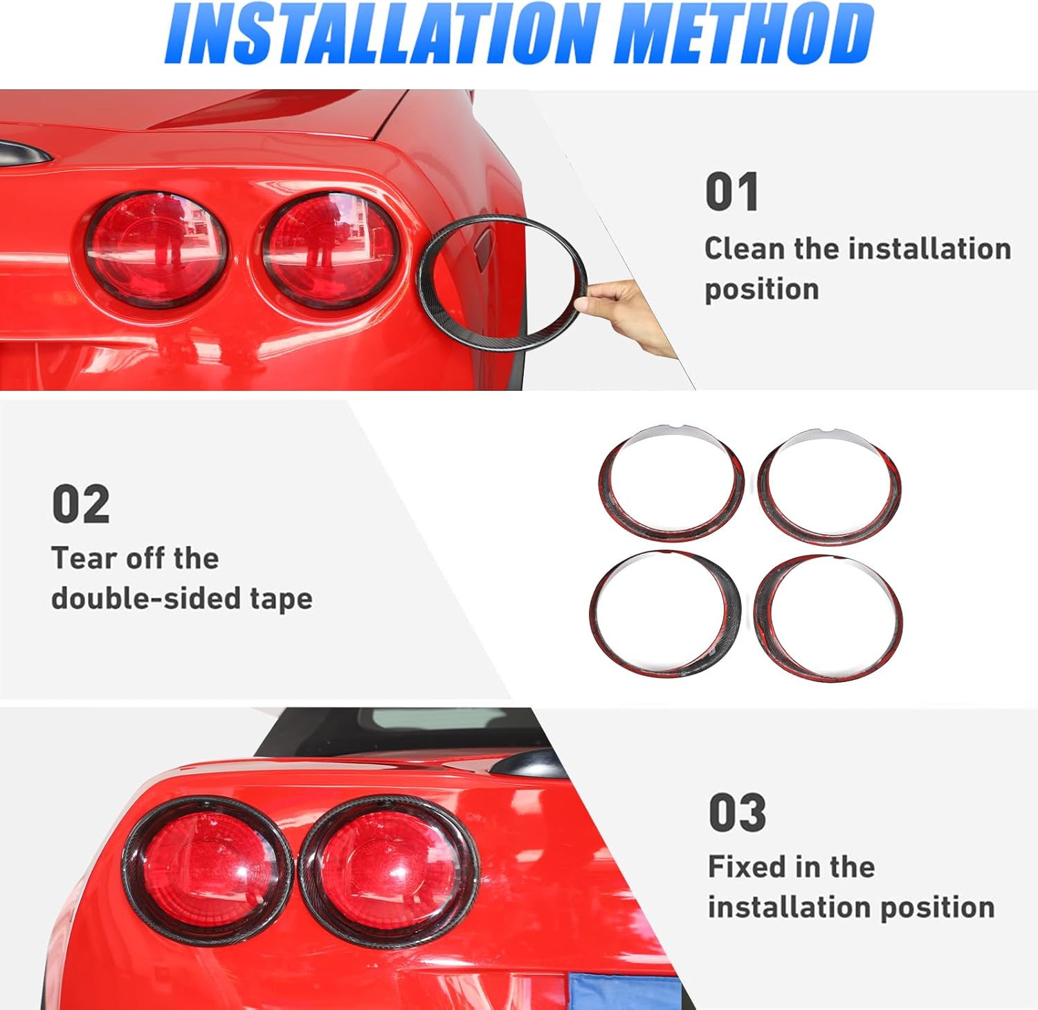 100% Real Carbon Fiber Car Tail Light Cover Trim Frame Compatible with Chevrolet Corvette C6 2005-2013 Taillights Frame Trim Bezels Ring,Tail Light Guard Trim Frame Protect Decorative