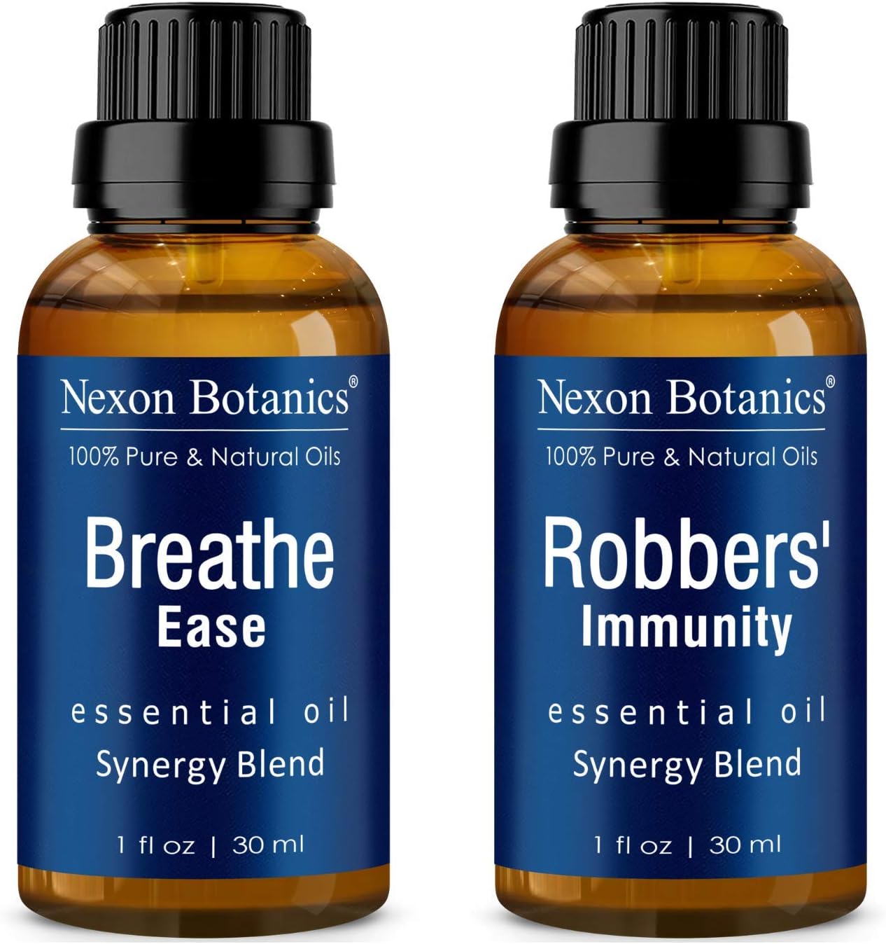 Breathe Ease and Robber's Immunity Blends Bundle by Nexon Botanics - Natural and Pure, Therapeutic Grade Essential Oil Blends - Perfect for Aromatherapy, Massage, Diffusers, and Personal Care
