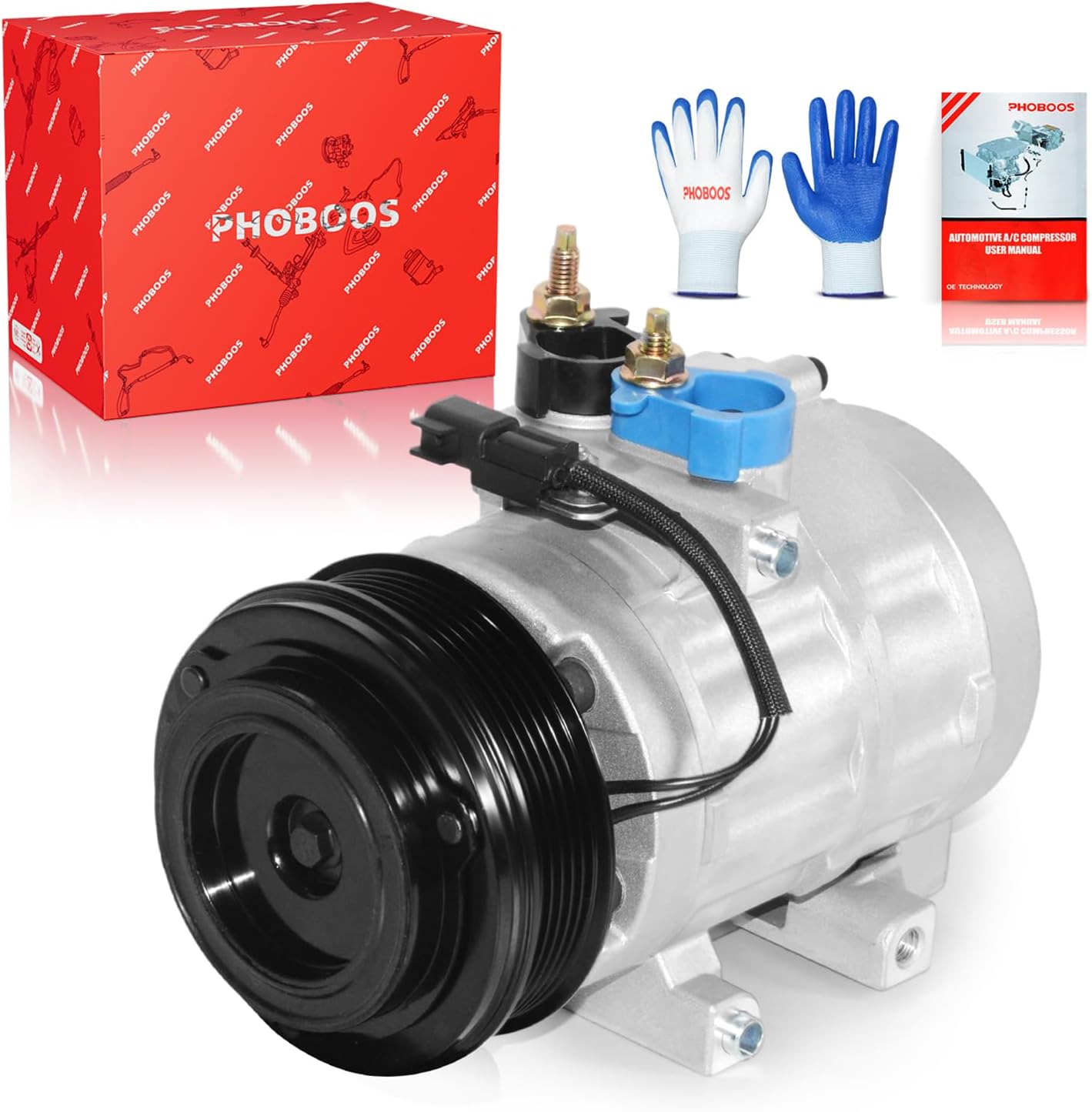 PHOBOOS A/C Compressor with Clutch Compatible with Ford Expedition, Ford F-150/F-250/F-350 (Super Duty) & Lincoln Navigator, Mark LT 2007-2014 Models, Fast Cooling, Low Noise, Ref. CO10905C, 68192