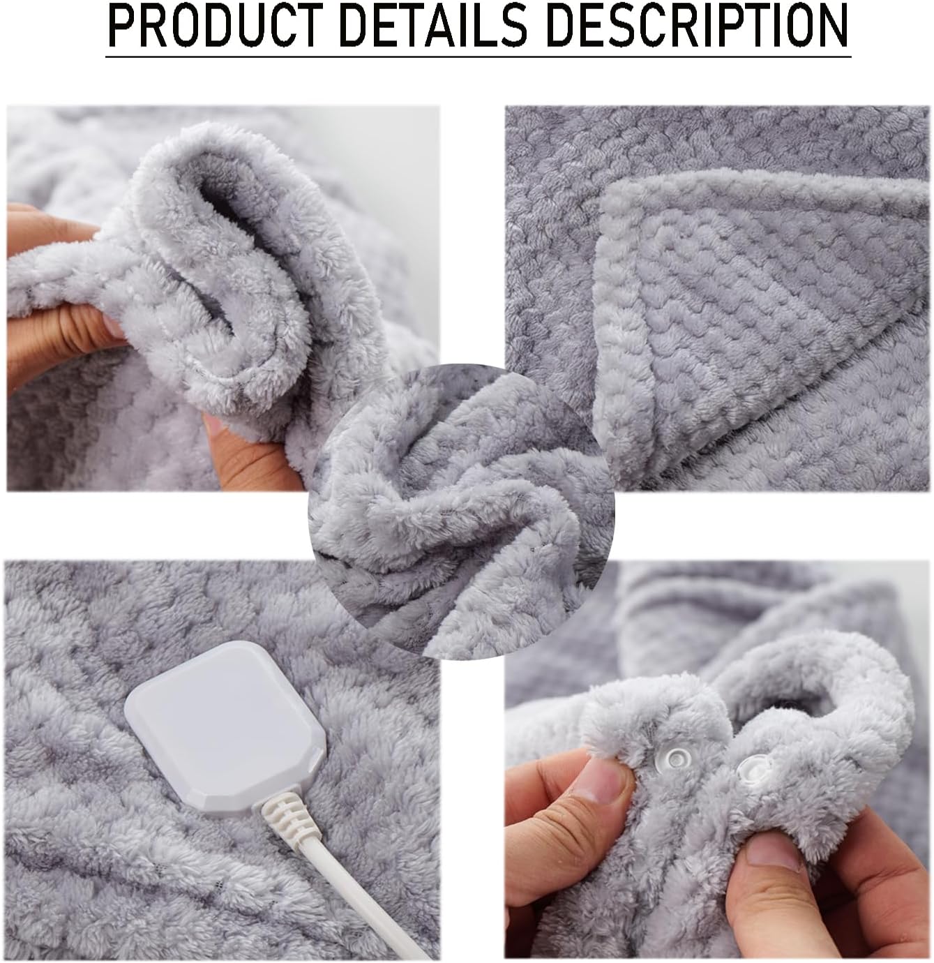 Wearable Heated Blanket,Rechargeable USB Heated Throw Blanket for Outdoor,Soft, and Fluffy Electric Blanket,for Office,Camping, 59.01”X 47.24” Grey