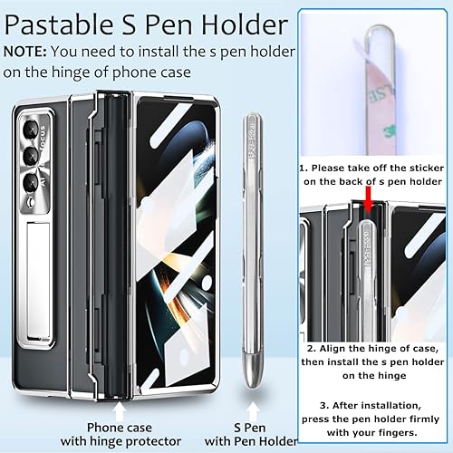 Miniatura 2 de Funda transparente para Samsung Galaxy Z Fold 4 con soporte para bolígrafo S y bolígrafo, diseño de una pieza con protector de bisagra Protector de
