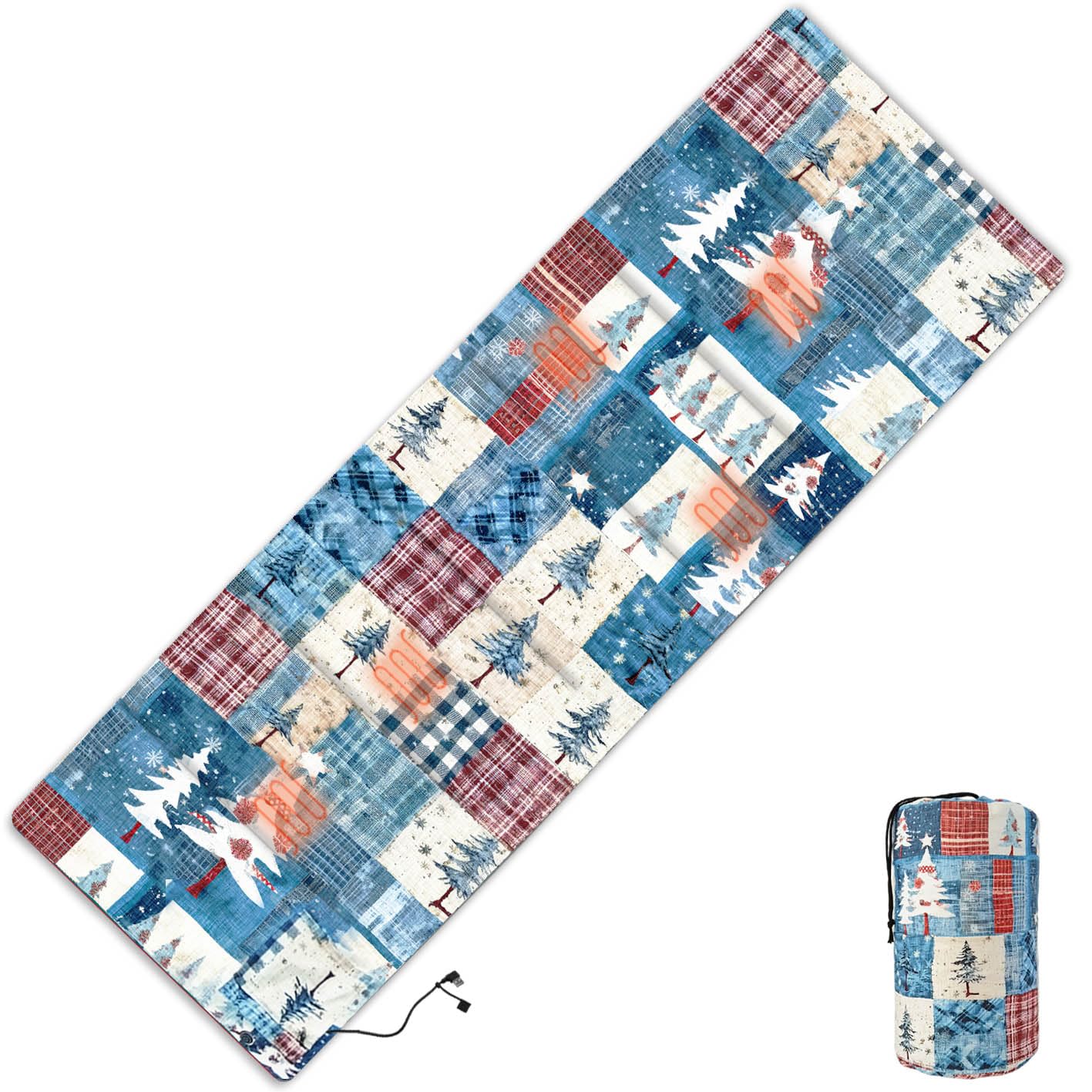 Photo 1 of STANDERECT Heated Sleeping Bag pad, 3 Adjustable Temperature Levels, Heated Sleeping Bag Liner for Cold Weather Backpacking or Hiking, Multi USB Power Supported (Christmas Tree, 76" x 24")