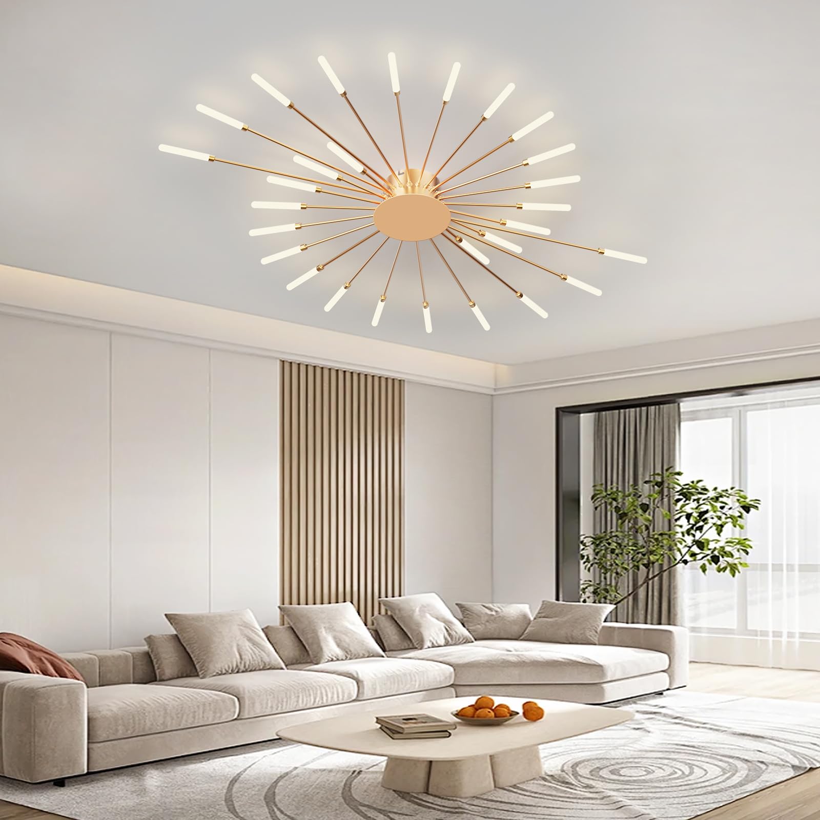 Plafoniera LED Soffitto, Plafoniera Lampada Da Salotto Moderna, Acrilico Lampadario LED Soffitto per Soggiorno Camera Da Letto Cucina Ufficio, Luce Neutra (28 teste, oro)