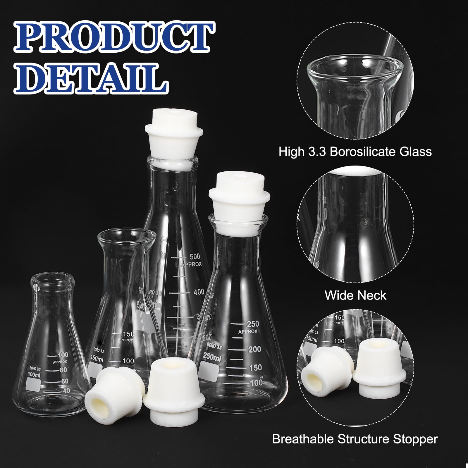 PATIKIL PATIKIL 1000ml 33.8oz Matraz Erlenmeyer De Boca De Vidrio De Silicona Arena|Ancha Matraz Cónico Borosilicato 3.3 Con Tapón Núcleo De Matraces Graduados Con Escala Impresa