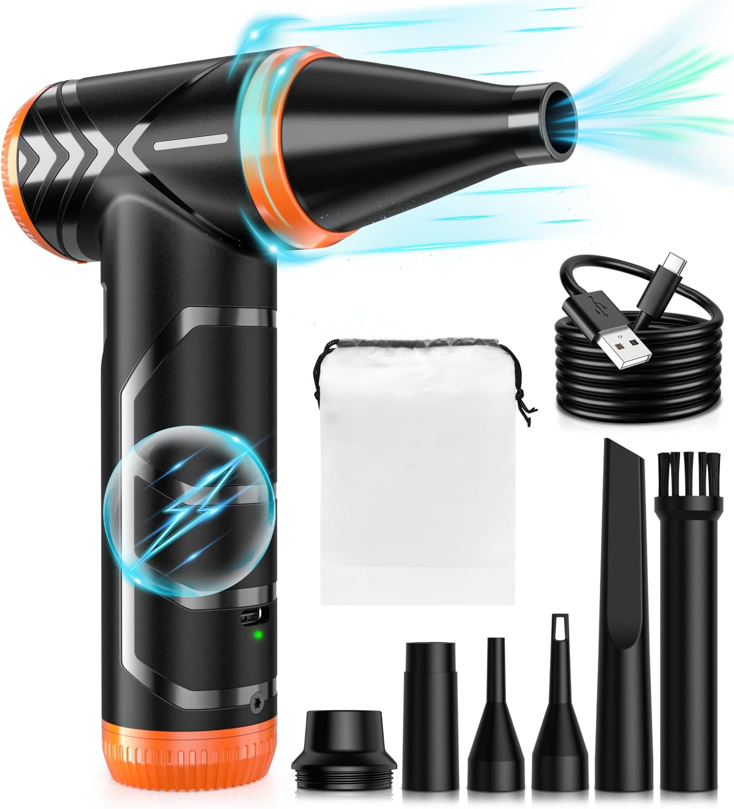 Compressed Air Duster, 150000RPM Stepless Speed Tiny Electric Cleaner for Keyboard, PC Deep Cleaning, Replace Compressed Air Can-No Canned Air Duster, Rechargeable Air Blower - Vibrant Orange