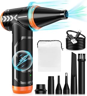 Compressed Air Duster, 150000RPM Stepless Speed Tiny Electric Cleaner for Keyboard, PC Deep Cleaning, Replace Compressed Air Can-No Canned Air Duster, Rechargeable Air Blower - Vibrant Orange