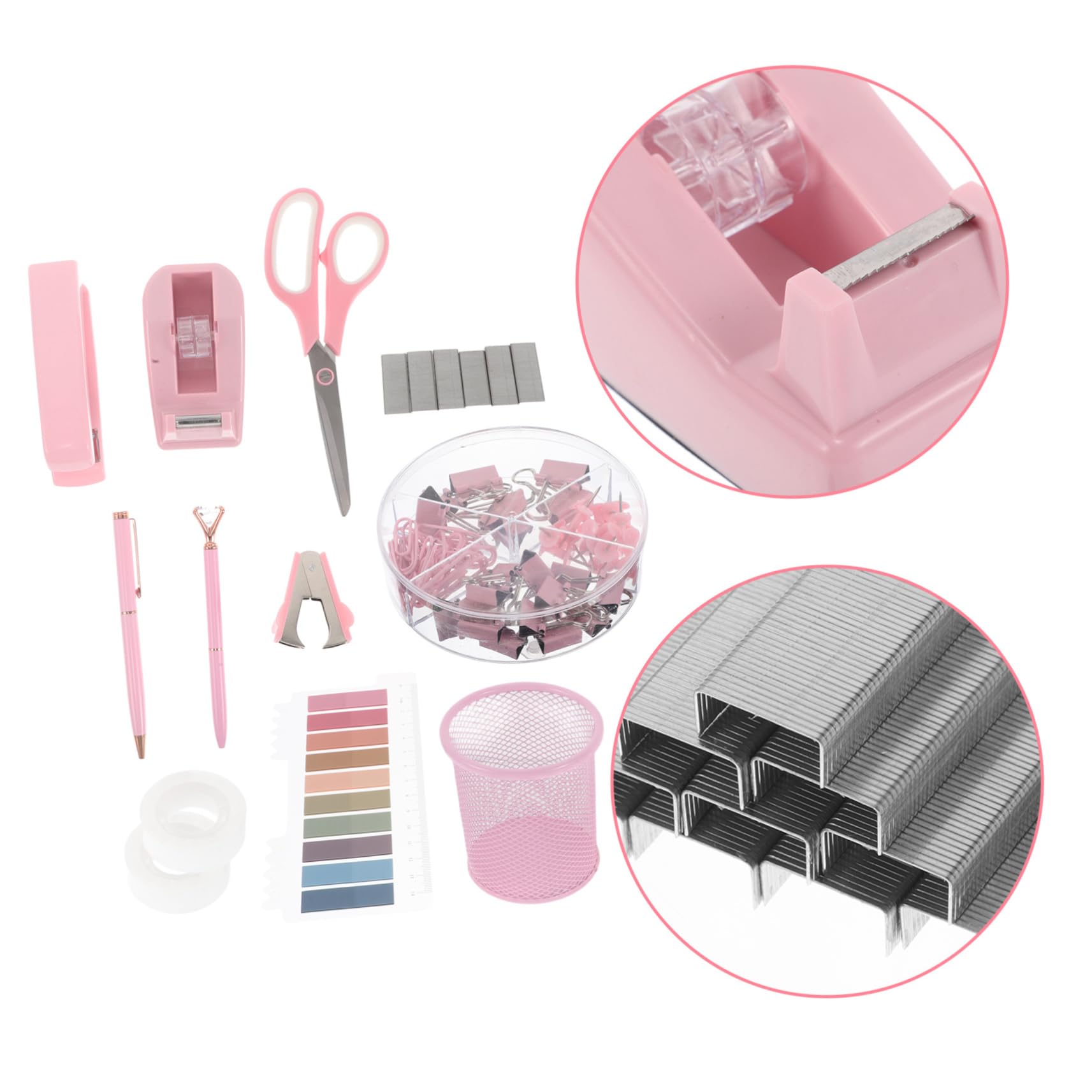 Bürohefter Satz 1 Satz aus Kunststoff Eisen und Papier Rosa | Klebebandabroller und Tackerentferner, für Büro und Studium, Stilvoll für Frauen