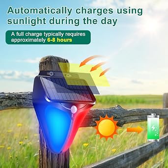 Aolyty Solar Strobe Warning Lights 90DB Alarm Outdoor,4 Working Modes Solar Power Motion Sensor Alarm Light,IP65 Waterproof Security Siren Light for Pasture,Home,Farm,Barn,Villa,Yard