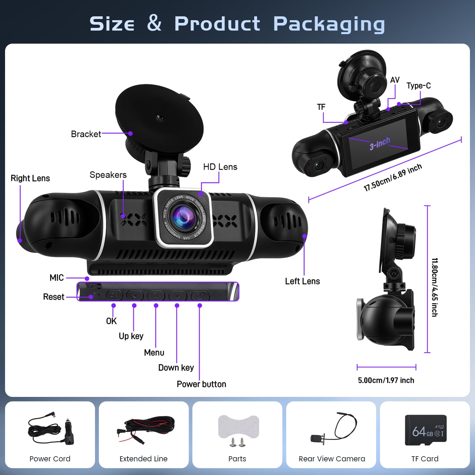 Hikity 4 Canales Dash CAM, WiFi Dash CAM 2K Delantero y 1080P Trasero Interior Izquierdo Derecho, Cámara de Coche con 64GB, G-Sensor, Grabación en Bucle, Visión Nocturna,24h-Monitor de Aparcamiento