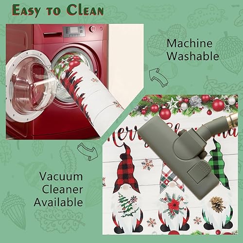 Miniatura 5 de Homcomoda Alfombras de pasillo de gnomos de Navidad, antideslizantes, 2 x 6 pies, alfombras de camino de cocina de granja, lavables, color rojo,