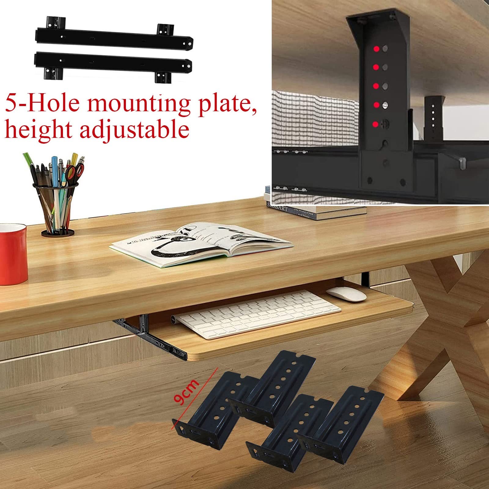 V3VOGUE Bandeja for Teclado Bajo Mesa, Soporte PortaTeclado Deslizable, Ajustable Extensor De Escritorio, Ergonómico Estante Teclado Cajón, Fácil De Instalar, Mejorar Postura, for Oficina/Hogar