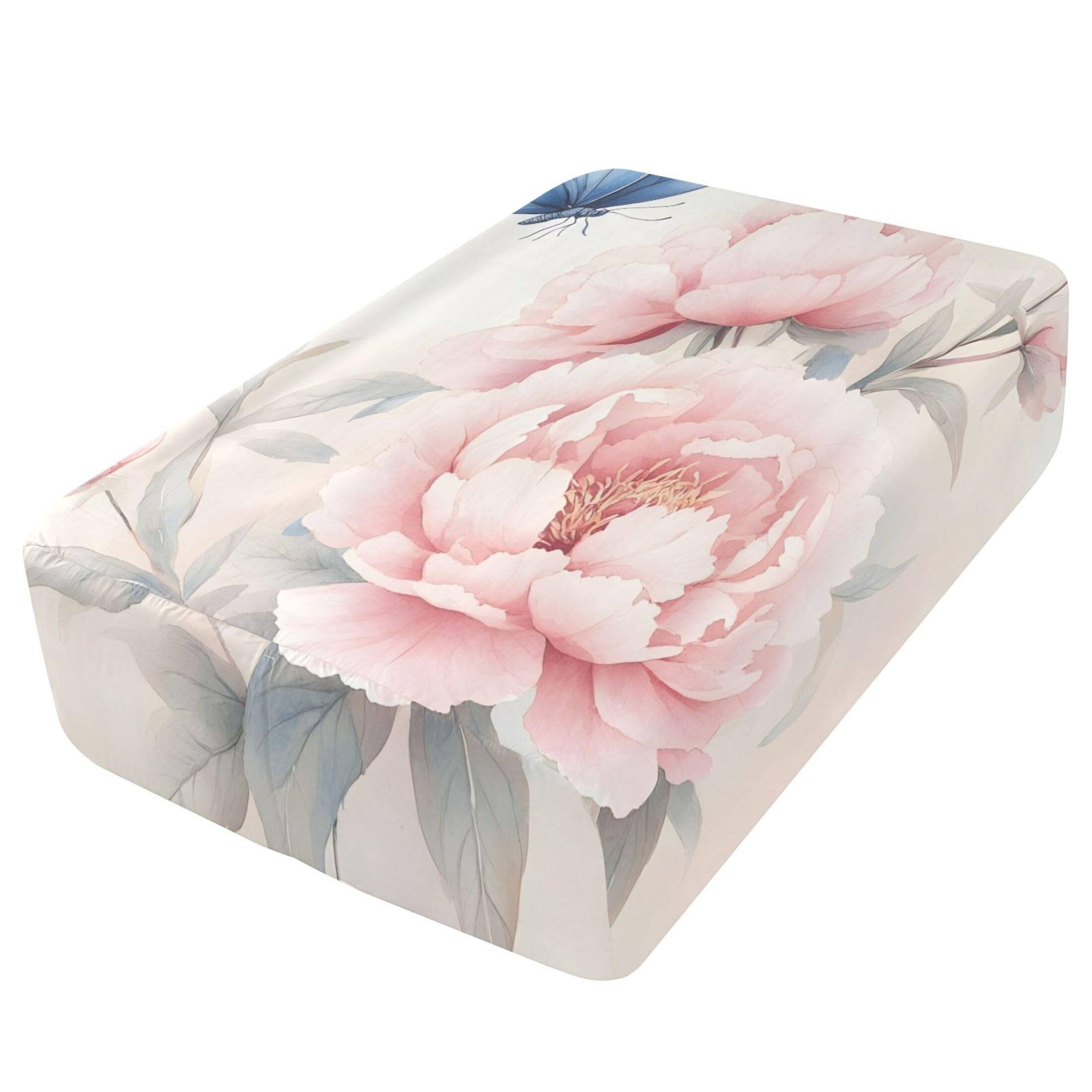 Sábana bajera ajustable de tamaño individual con diseño de mariposas vintage para colchón de aire, bolsillo extra profundo de 24 pulgadas, funda suave y transpirable con apertura de válvula
