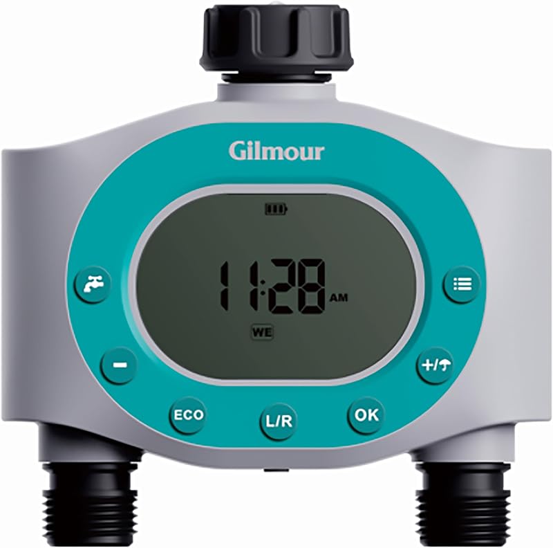 Temporizador de agua de doble salida para manguera de jardín, sistema de riego automático programable, pantalla LCD, retardo de lluvia, funciona con pilas