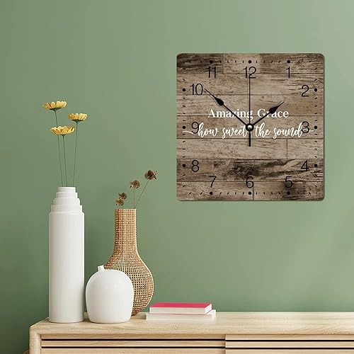 Miniatura 6 de Reloj de pared de PVC Amazing Grace How Sweet The Sound Reloj de pared inspirador con cita literaria de 10 pulgadas, cuadrado, silencioso, sin