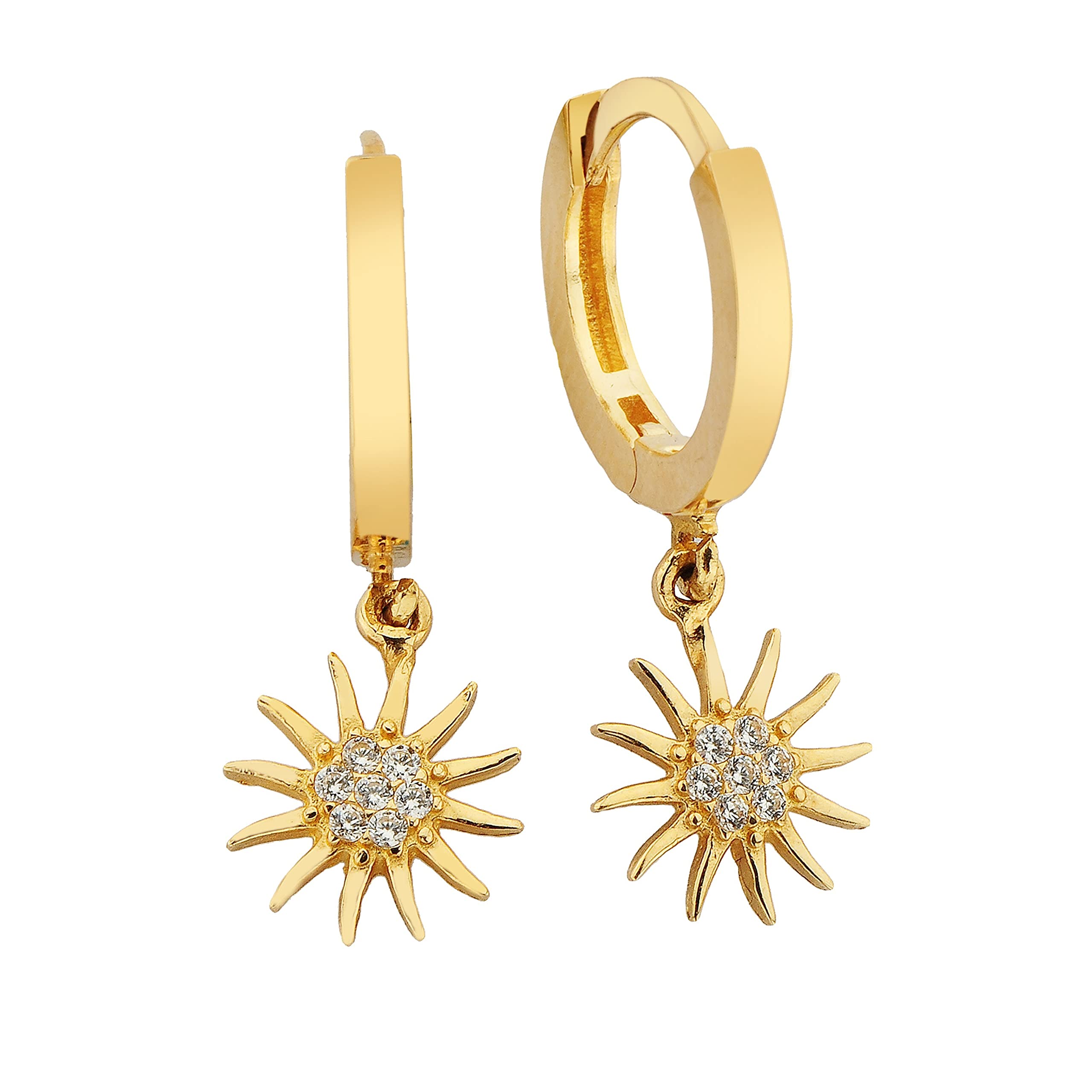 Latika Jewelry14K Real Solid Gold Dangle Drop Hoop Sun Earrings for Women, Best Birthday Christmas Gift for her mom, Summer Jewelry