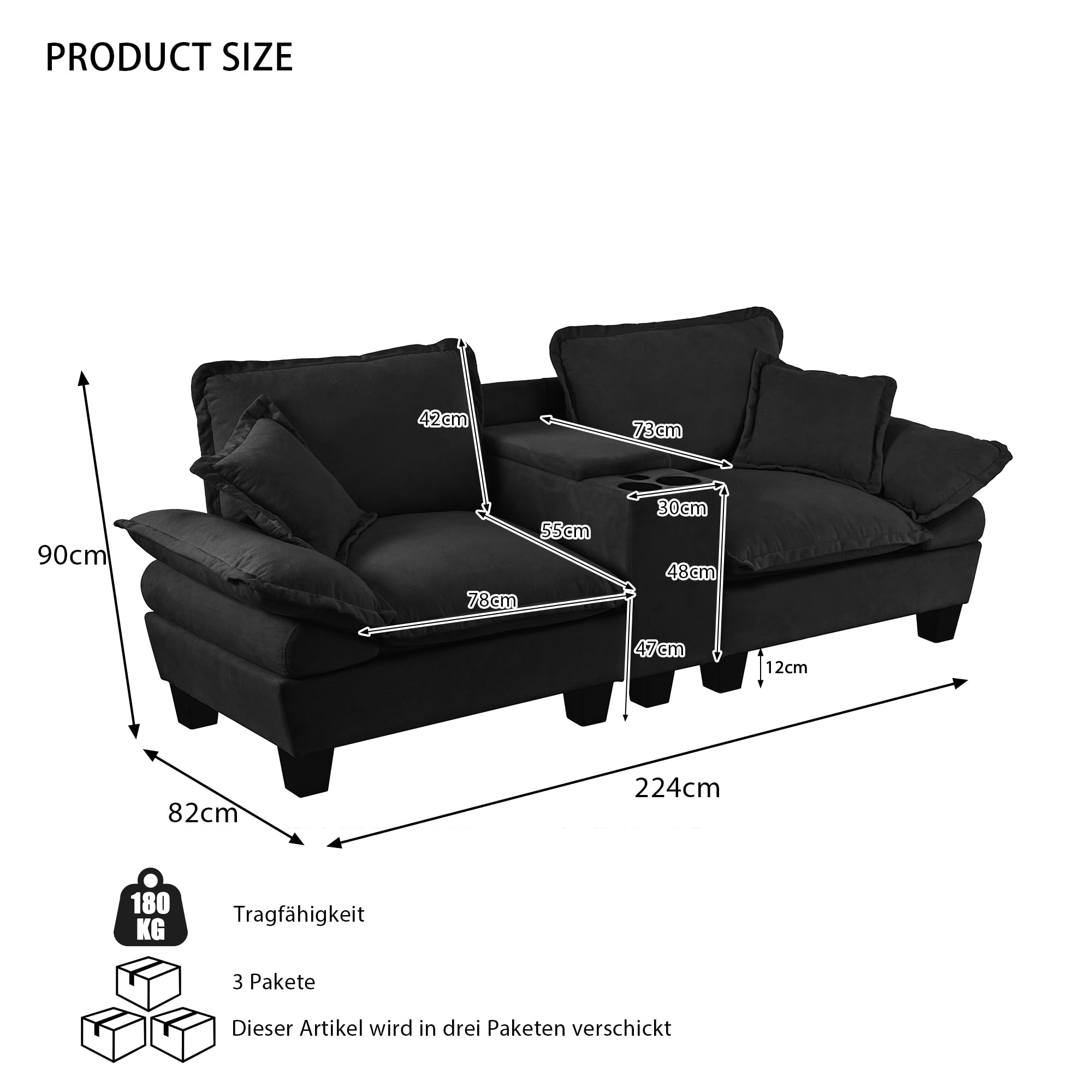 Sofa 2-osobowa konstrukcja żaglówki, USB, uchwyt na napoje, kanapa