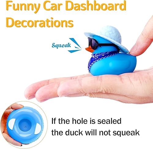 Miniatura 5 de wonuu Decoración de pato de goma para automóvil, accesorios de decoración de tablero de instrumentos de pato vaquero occidental con mini anillo de