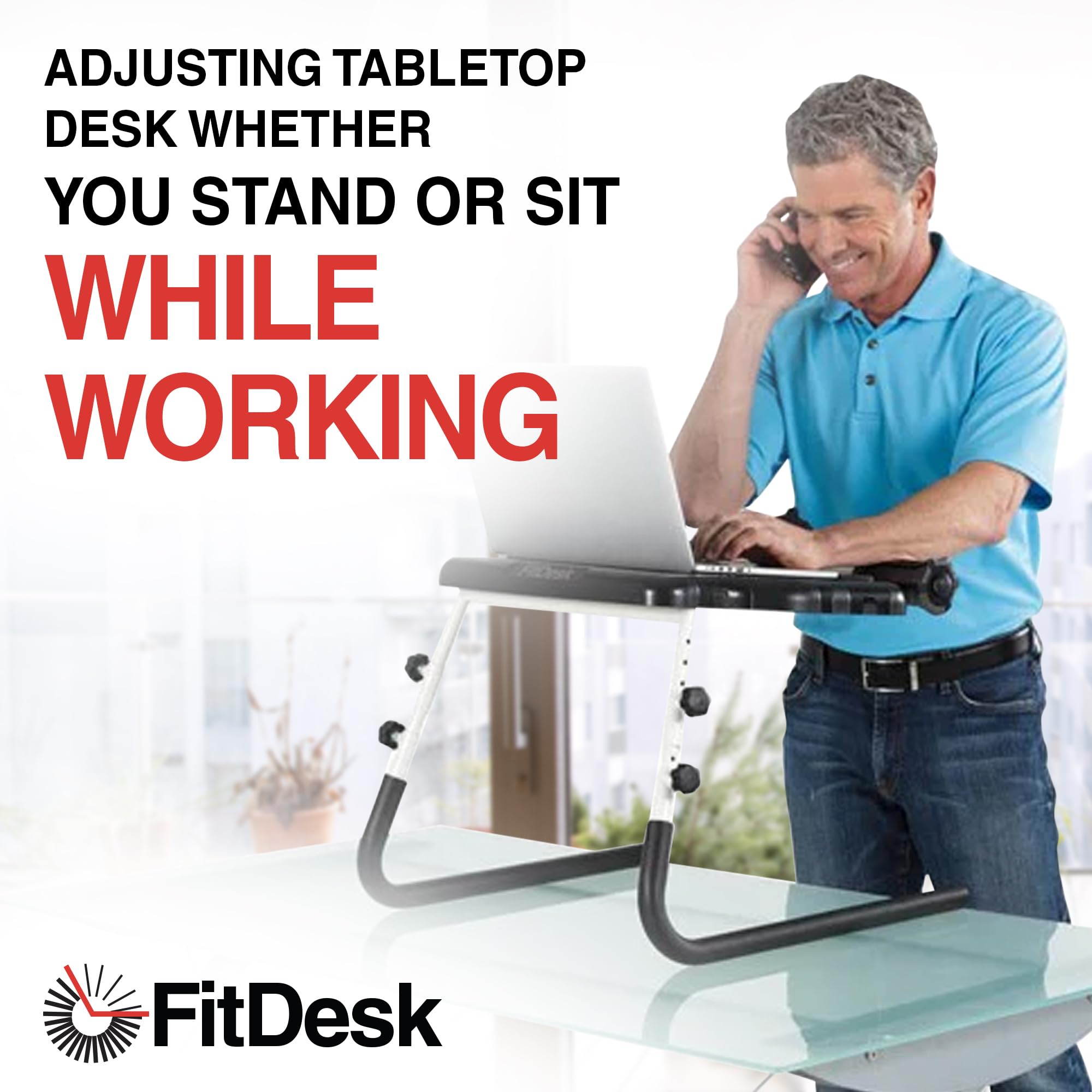 FitDesk Portable Standing Desk Converter with Massage Rollers Forearm Supports Adjustable Height Workstation 11 to 20 Ergonomic Stand-Up — view 7