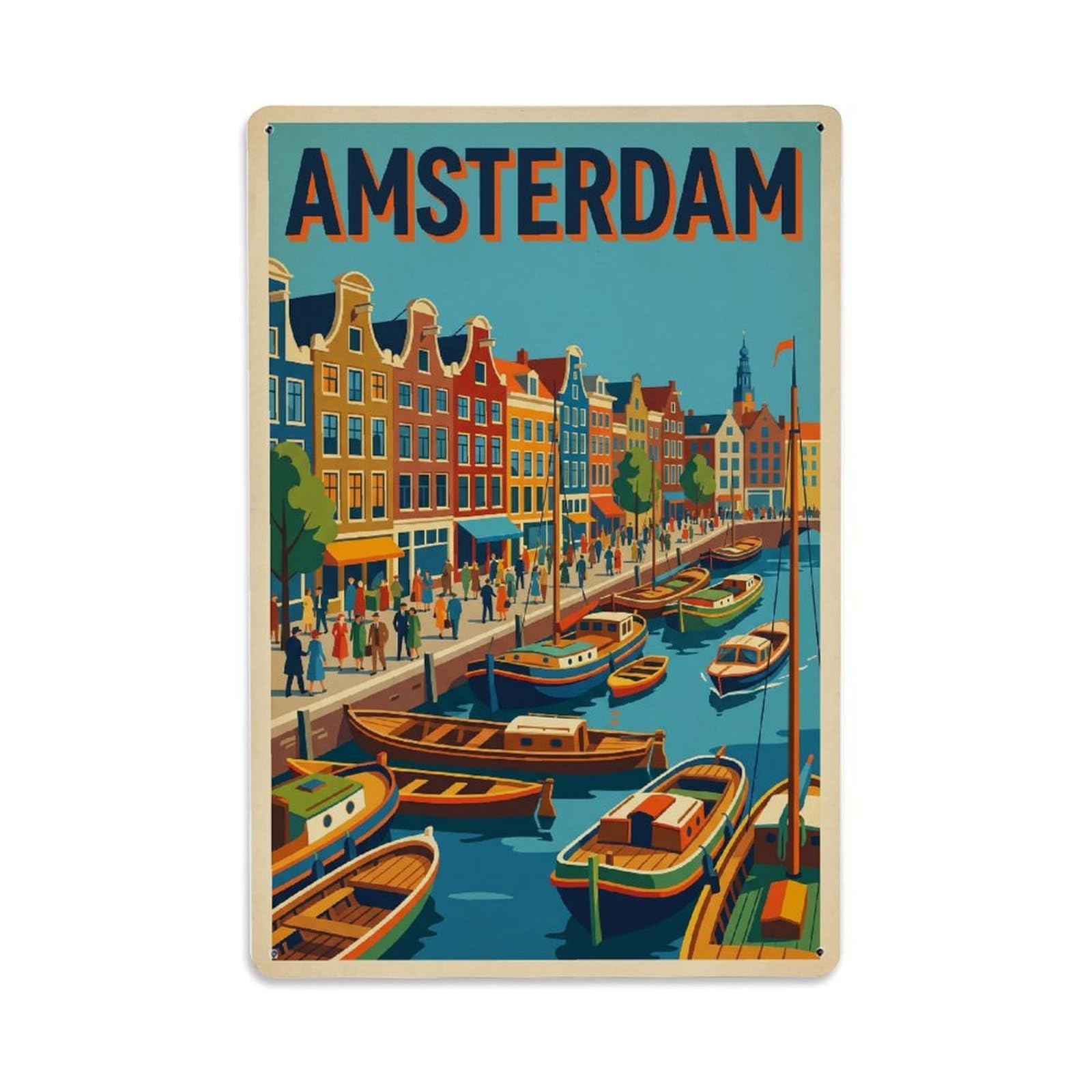 Vintage Travel Quayside Netherlands Bustling Metal Tin Sign Plaque Wall Decor for Cafe, Club Bar, Office, Home Garden Metal Poster 8x12Inch