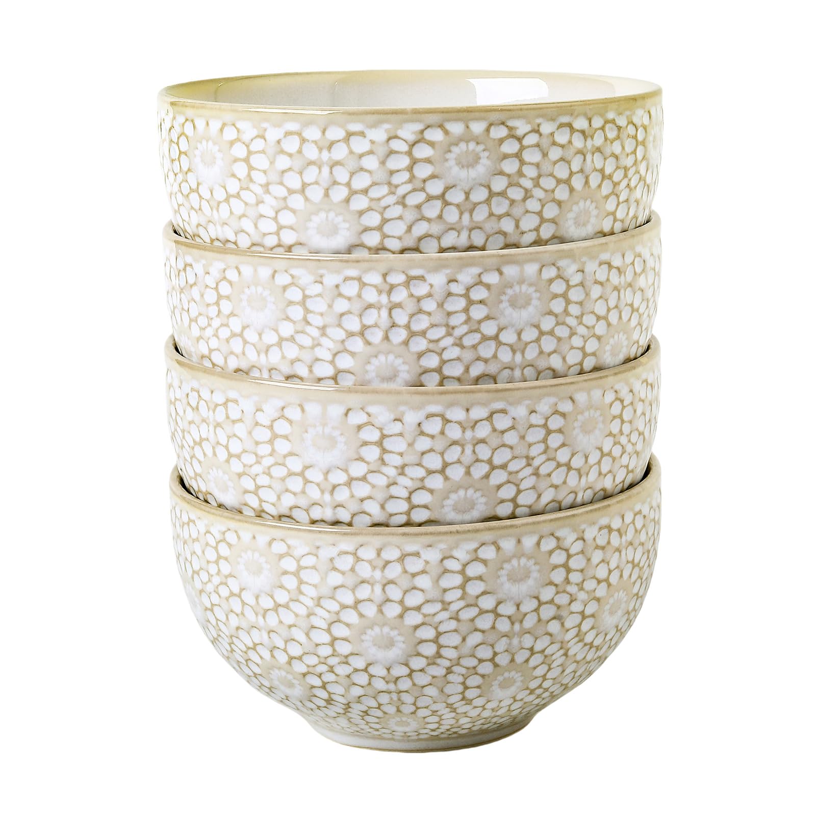 Feenmai Soup Bowls 26 Oz - 6 inch Ceramic Cereal Bowls Set of 4, Kitchen Serving Dish, Embossed Bowl for Salad, Pho, Breakfast, Ramen, Rice, Dishwasher & Microwave Safe, Decorative Housewarming Gift