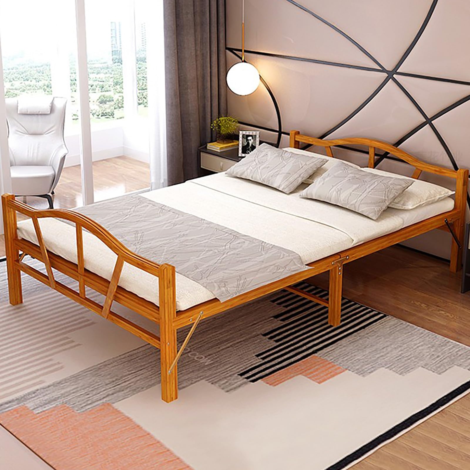 Amazon｜Hoixin 天然竹製 ベッドフレーム 折り畳みベッド 竹庭 ベッド