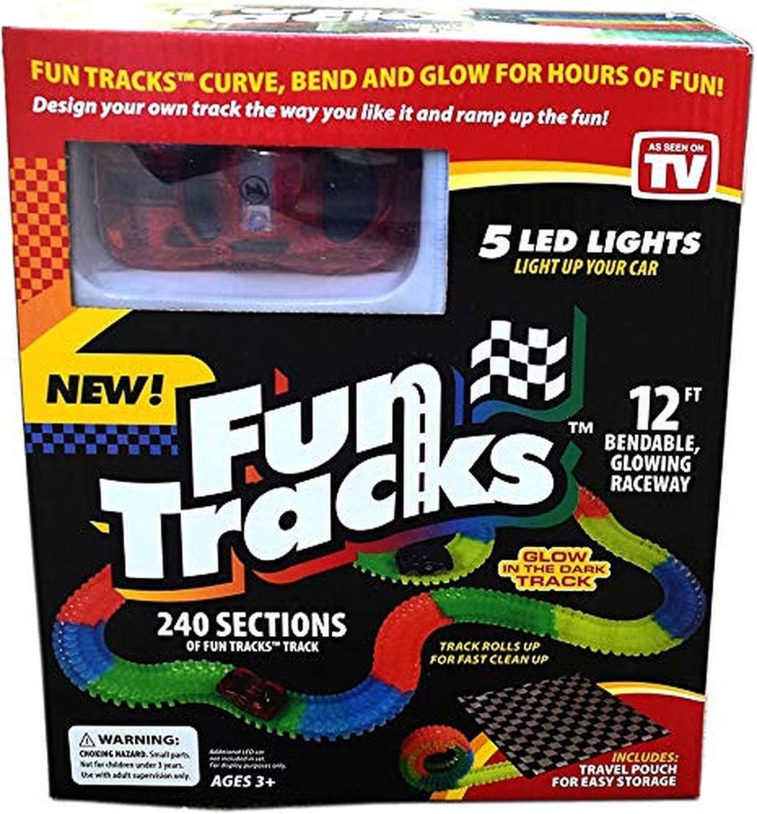 METREY Fun Tracks Race Track That Bend Flex and Glow | 240 Tracks with 1 Car | Multi Color