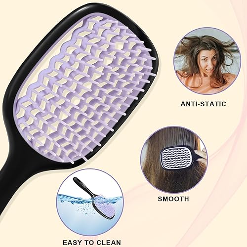 Miniatura 6 de DUAIU Cepillo desenredante, cepillo de pelo ventilado, antiestático, sin nudos, para cabello húmedo y seco, de secado más rápido, cepillo