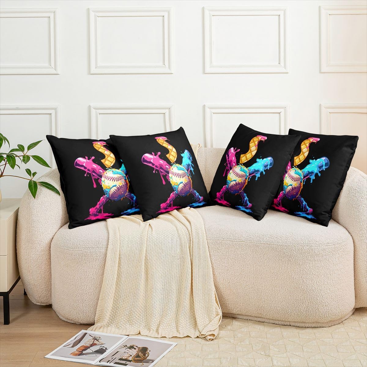 Erosebridal Baseball Letter S Throw Pillow Covers 16x16 Set of 2 Ball Games Ice Cream Cushion Cover Athlete Competitive Sport Throw Pillow Case for Bed Couch Sofa Personalized Ball Gaming Home Decor image 5