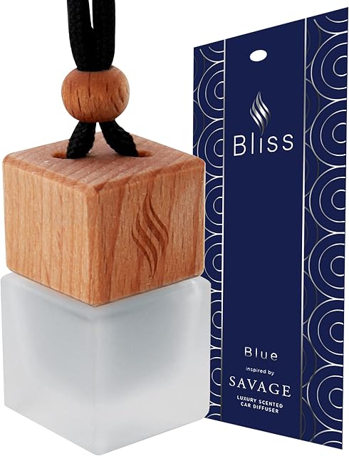 Bliss Fragrance - Bliss Blue Savage Car Air Diffuser for Men - Car Air Freshener - Wooden Cap & Cube Bottle