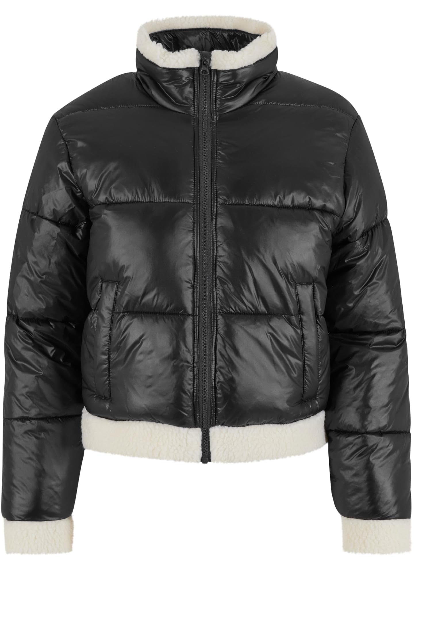 Urban Classics Tb7074-ladies Recycled Shiny Puffer Sherpa Jacket Vestes légères, Noir/Sable Blanc, 3XL Femmes