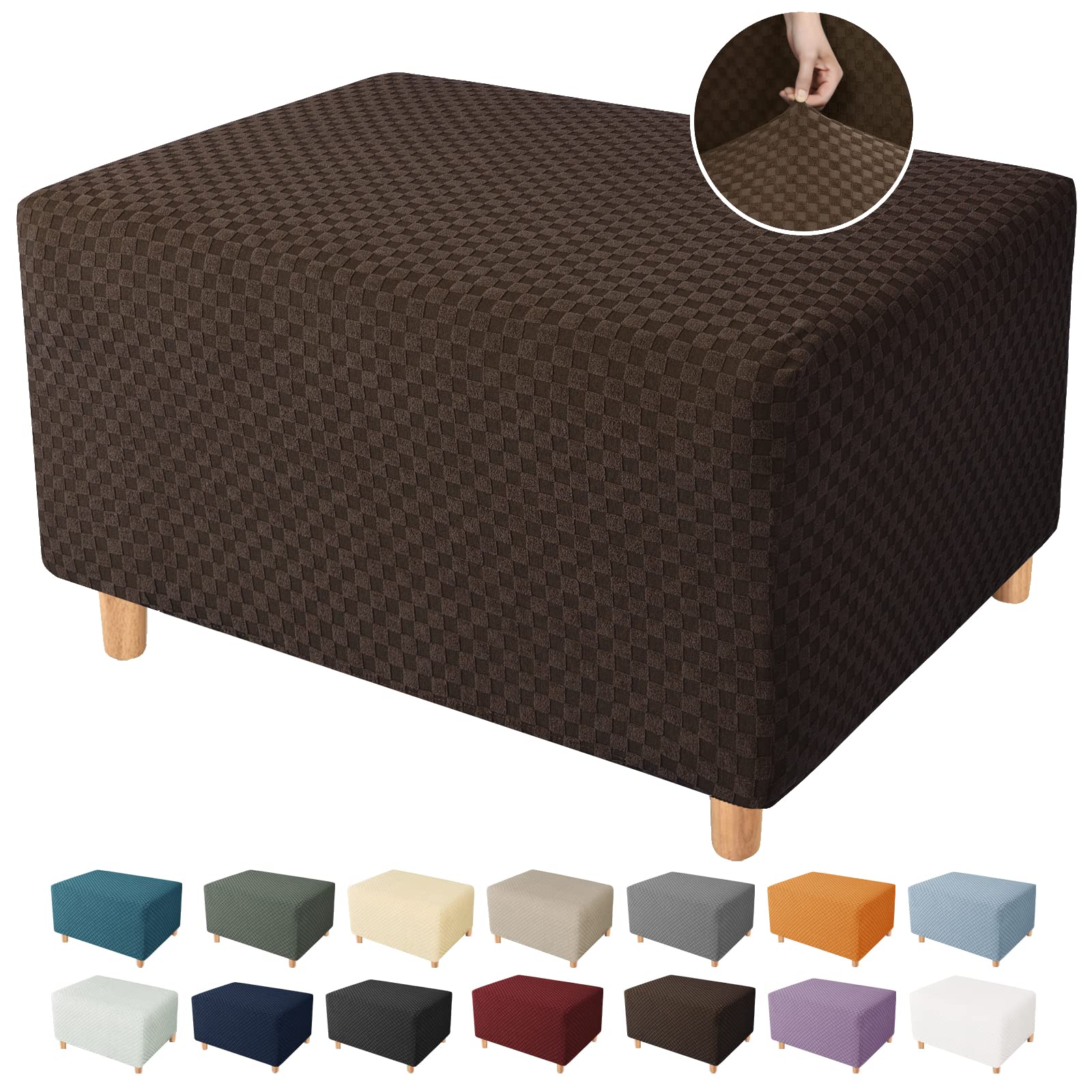 YEMYHOM Ottoman Cover Latest Jacquard Design High Stretch Folding Storage Footstool Protector Rectangle Removable Slipcover (Ottoman Small, Dark