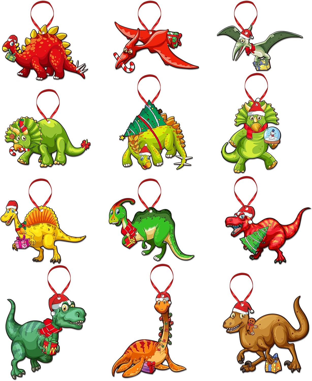 PETCEE 12 PCS Dinosaurs Christmas Ornaments for Kids Funny