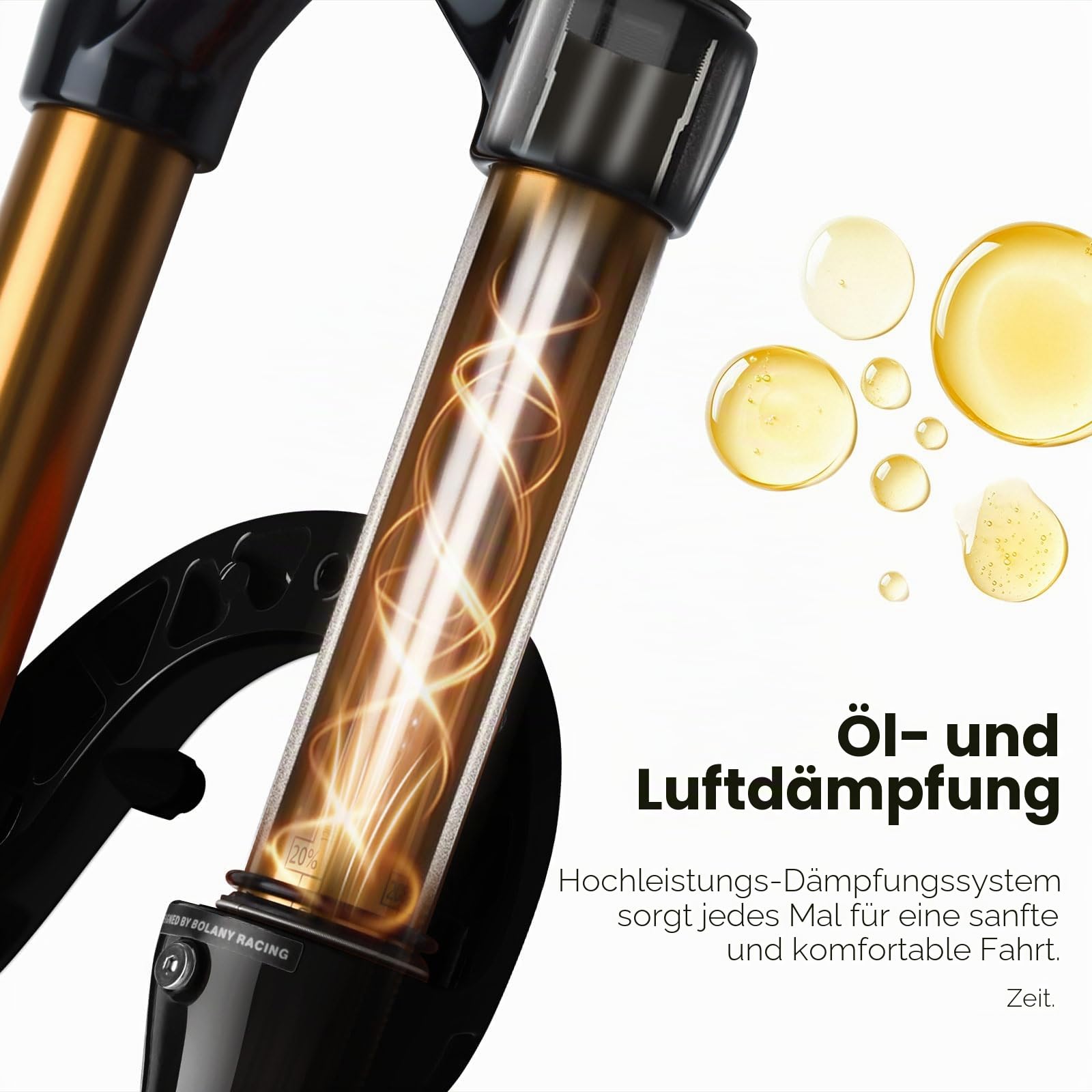 BOLANY 27.5/29Zoll MTB Luftgabel, 120mm Federweg Fahrrad-Federgabel 28.6mm (1-1/8inch) 220mm Gewindefreier gerader Gabelschaft 9x100mm QR Scheibenbremsversion