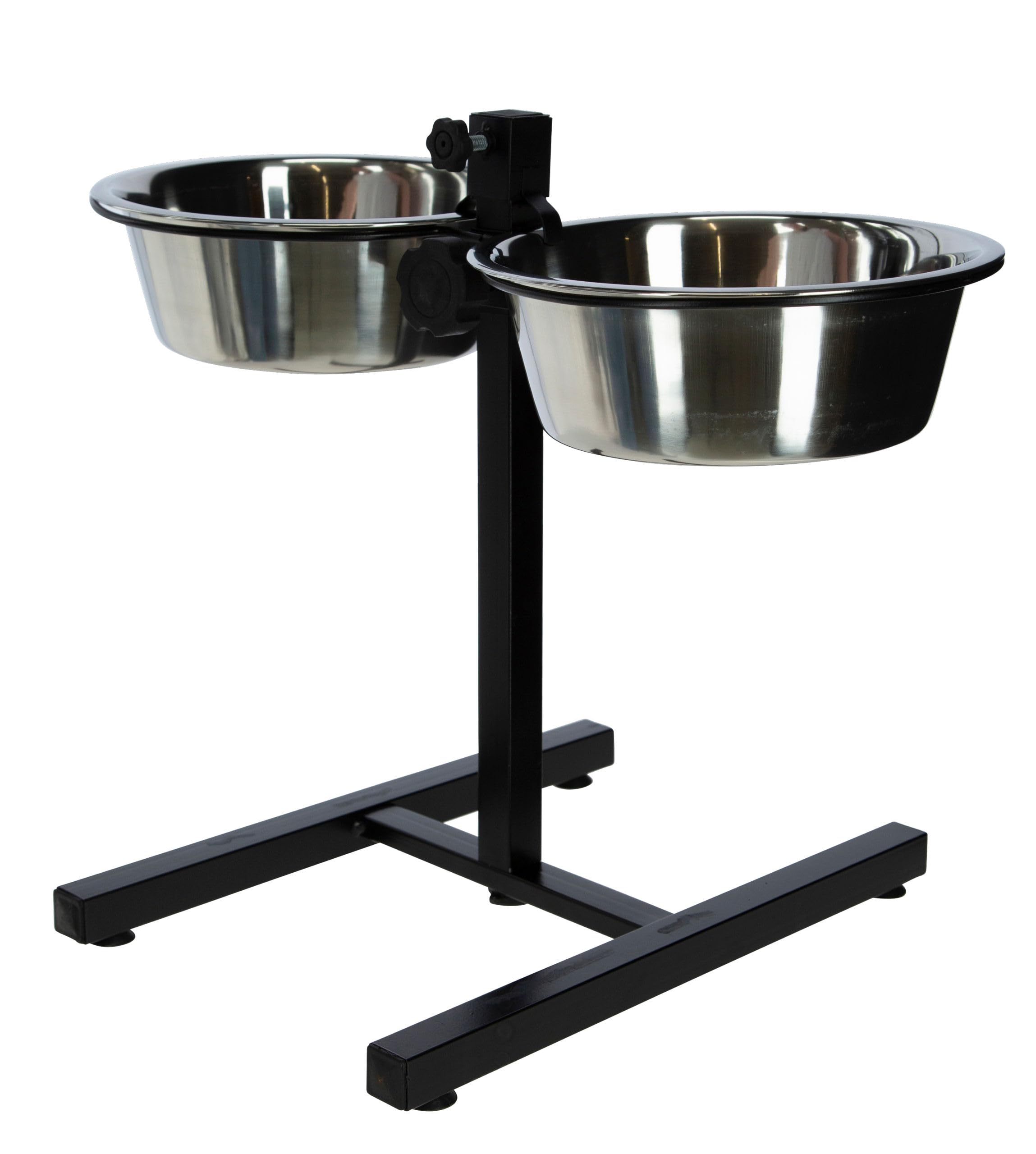 Kerbl Pet Barra de alimentación, comedero, negro, 54x27x43 cm, 2 comederos/2800 ml, estructura de acero, para perros, 2 comederos de acero inoxidable, altura regulable sin escalones, comedero elevado