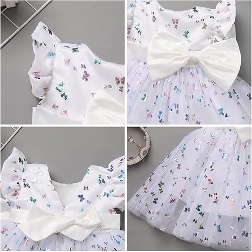 Miniatura 5 de IDOPIP Vestido tutú de mariposa con lentejuelas para bebé, niña de las flores, primera comunión, boda, fiesta de cumpleaños, vestido con lazo