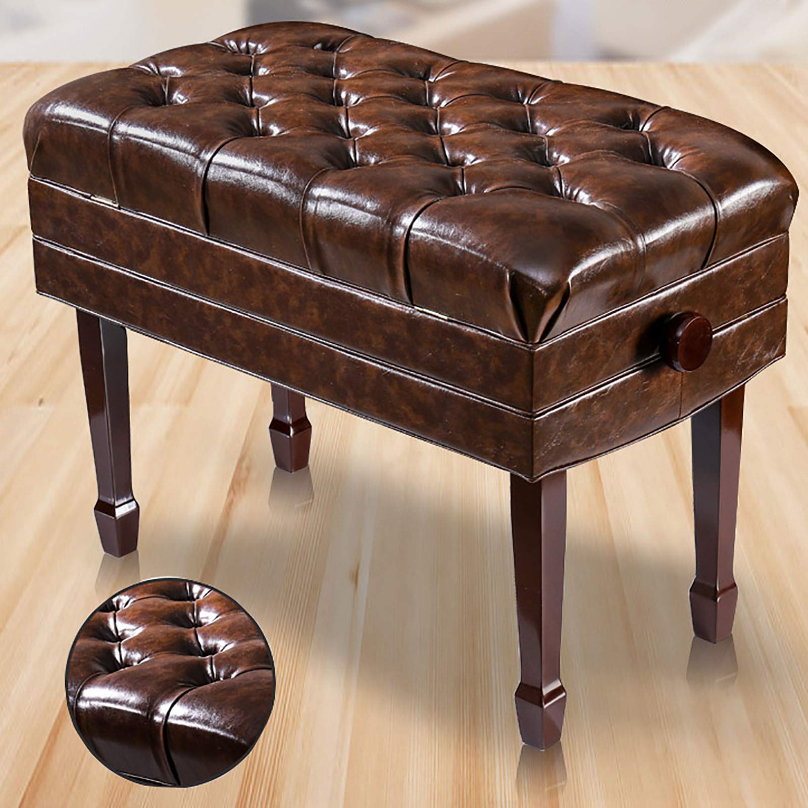 SDdPulse Klavierhocker, Klavierbank mit Massivholzbeinen, höhenverstellbar, Tastaturbank, Aufbewahrungsfunktion, PU-Leder, Massivholzrahmen, 55–65 cm, Schwarz