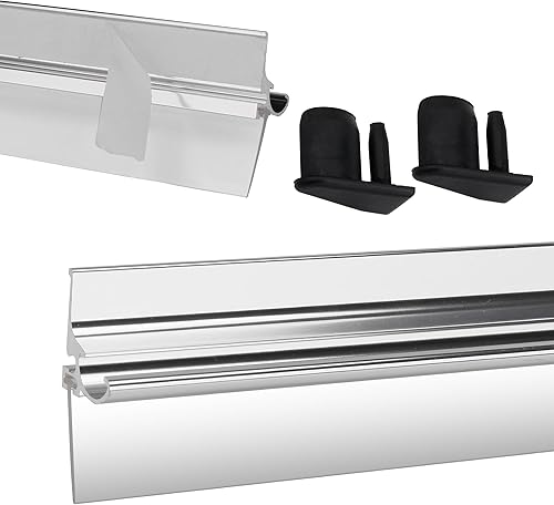 Riel de goteo para puerta de ducha enmarcado de 25 pulgadas con barrido de vinilo, deflector de agua inferior de puerta de ducha cromada con riel de