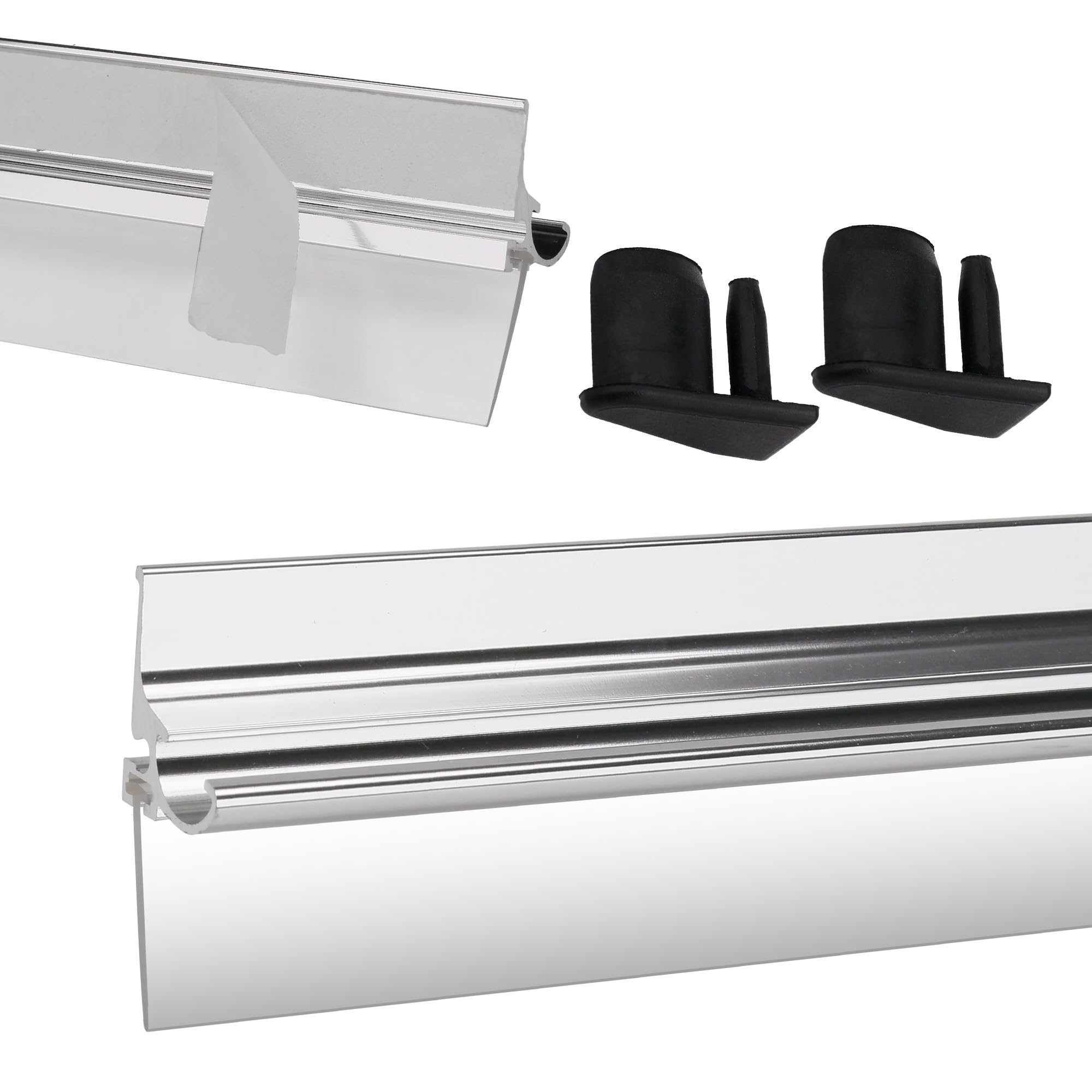 25” framed shower door drip rail with vinyl sweep, chrome shower door bottom water deflector with drip rail plugs and screws