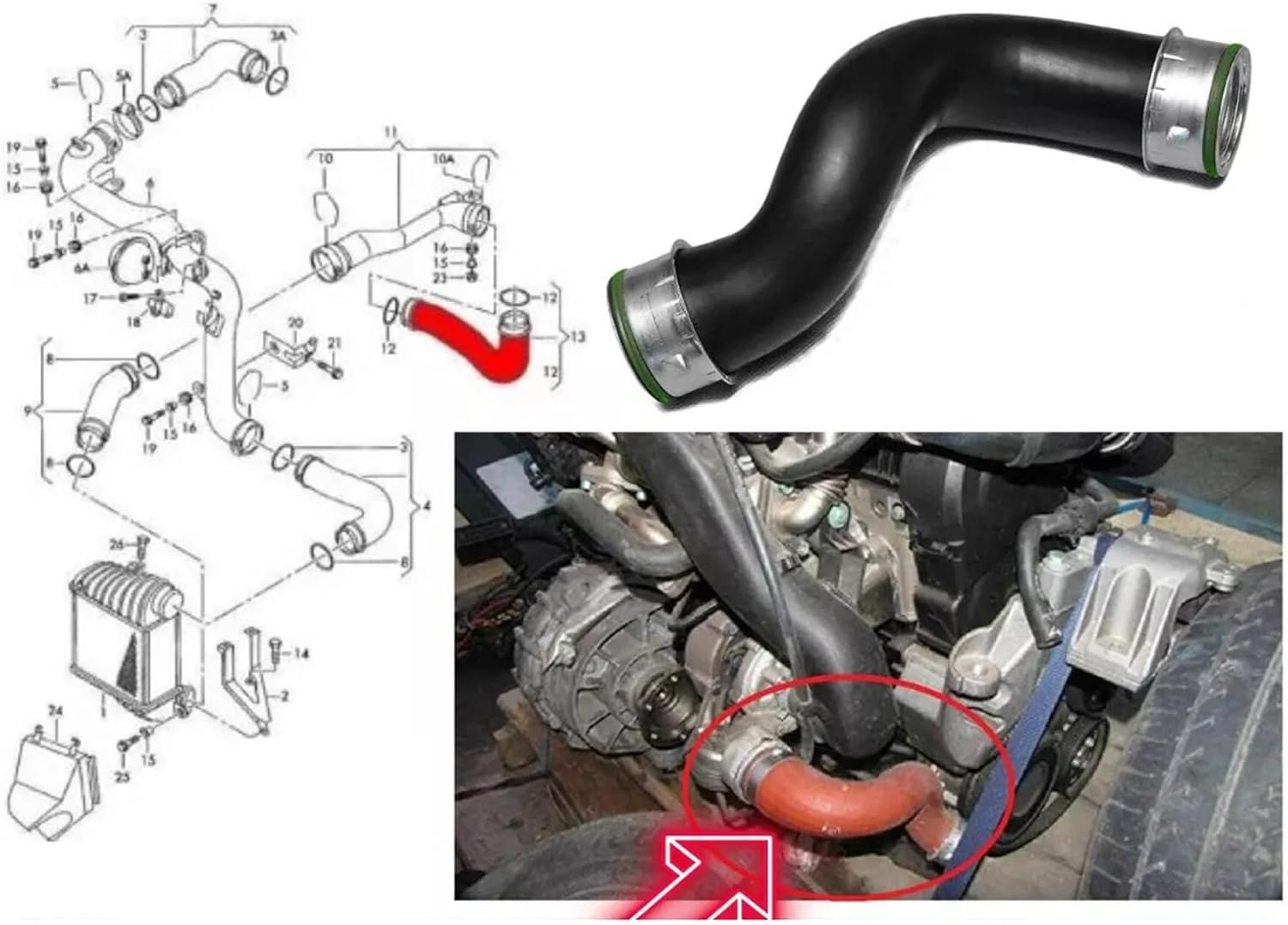 Car Turbocharger Pipe Air Intake Hose 1J0145822E Auto Accessory Replacement Intercooler Hose for 2004-2006