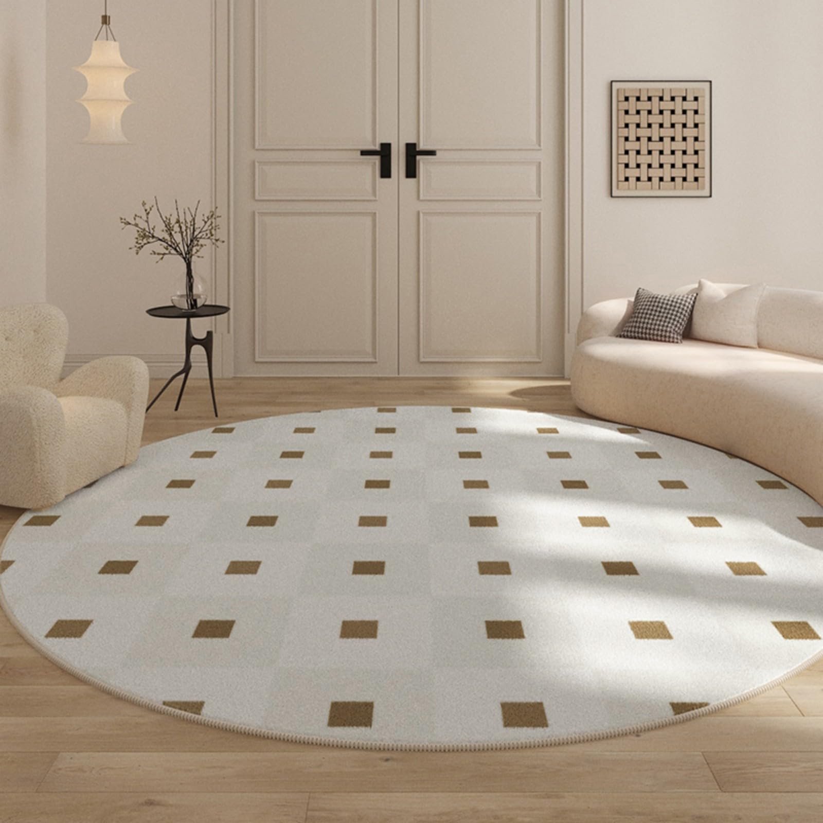 Tapis rond à carreaux 180x180 cm pour chambre | Ambiance douce et cocooning
