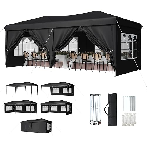 10x20 Pop Up Canopy Tent with Sidewalls, One-Push Instant Setup Waterproof Outdoor Canopy, 3 Adjustable Height Portable Canopy for Outdoor Events, Wedding, Market Stall