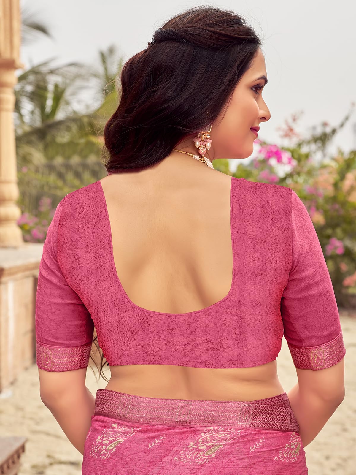 Satrani Women's Chiffon Floral Printed Saree With Unstitched Blouse Piece (3678S3140N_Pink)