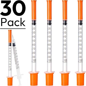 U-100 1ml 31G 5/16 Syringes, Individually Wrapped, 30 Pack | for Lab Supplies