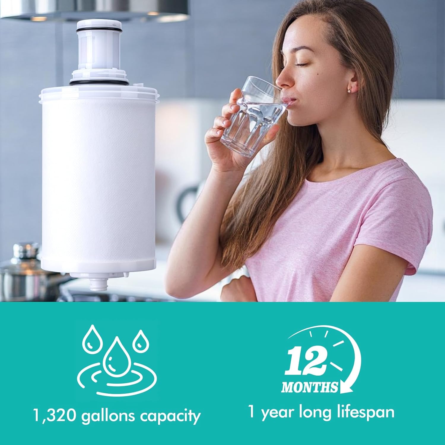 100186 Replacement Filter Cartridge Compatible with Amway espring Water Filter System, 3-in-1 High-Precision Filtration with Pre-Filter, Retains beneficial minerals