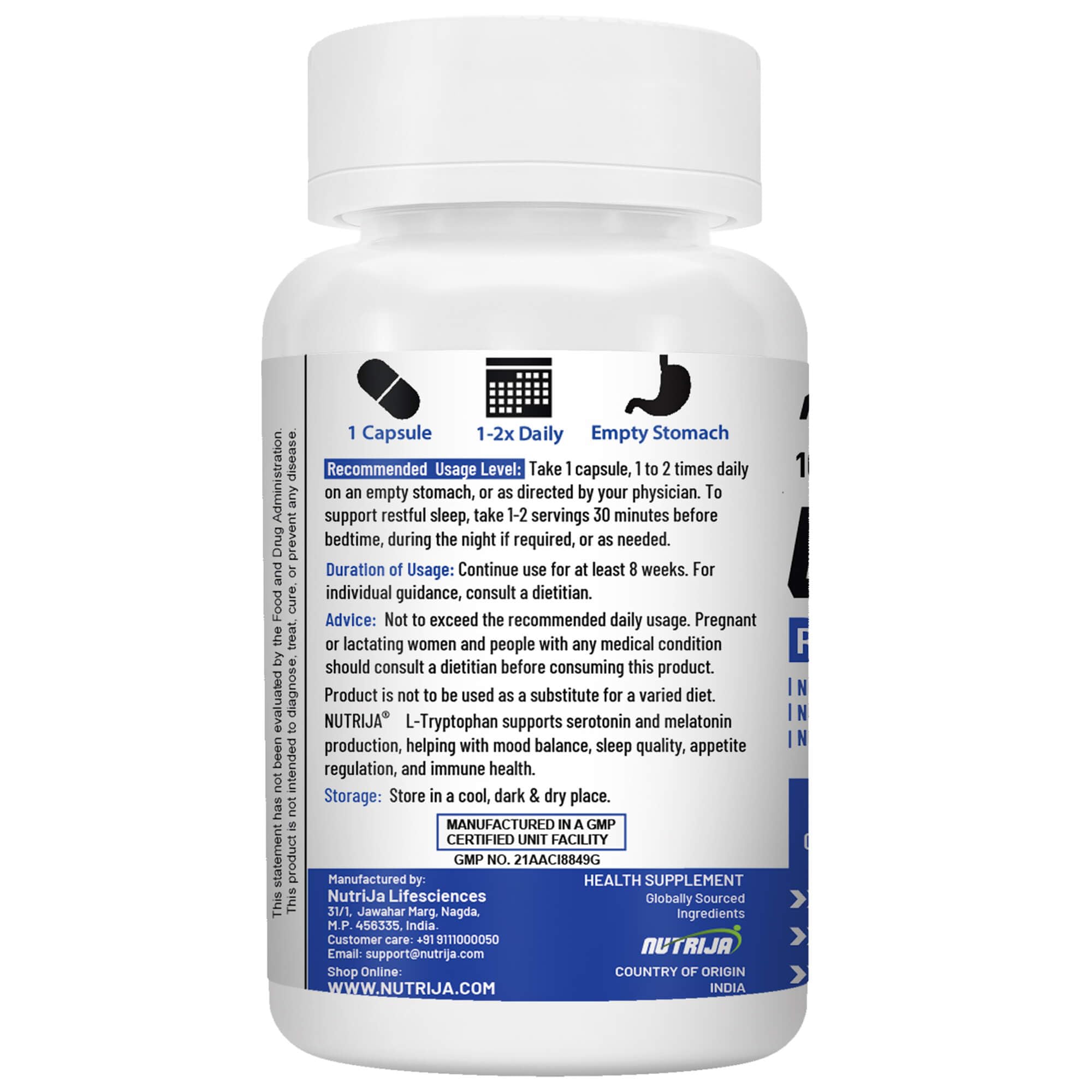 NutriJa L-Tryptophan 500mg | 60 Capsules | Natural Support for Relaxation, Mood Balance & Sleep Quality | 100% Active Ingredients — Amazon image 3