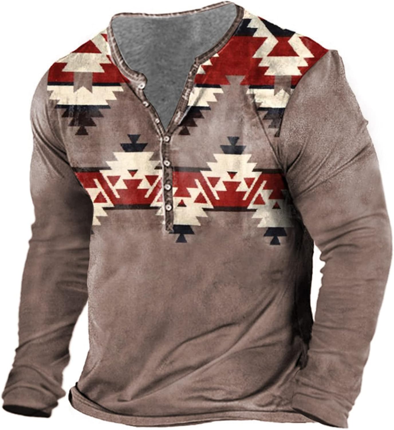 Hommes Vintage Chasse Cerf Imprimé Henley Chemises Western