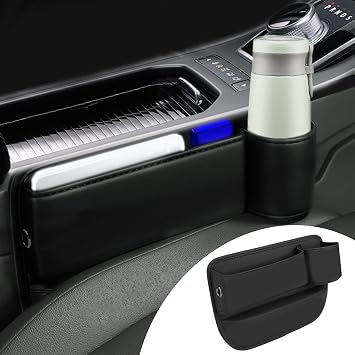 Car Seat Gap Organizer, Multifunctional Car Seat Organizer with Adjustable Cup Holder, Leather Car Seat Gap Storage Box for Holding Phones, Coins, Cards, Keys, Pens Black