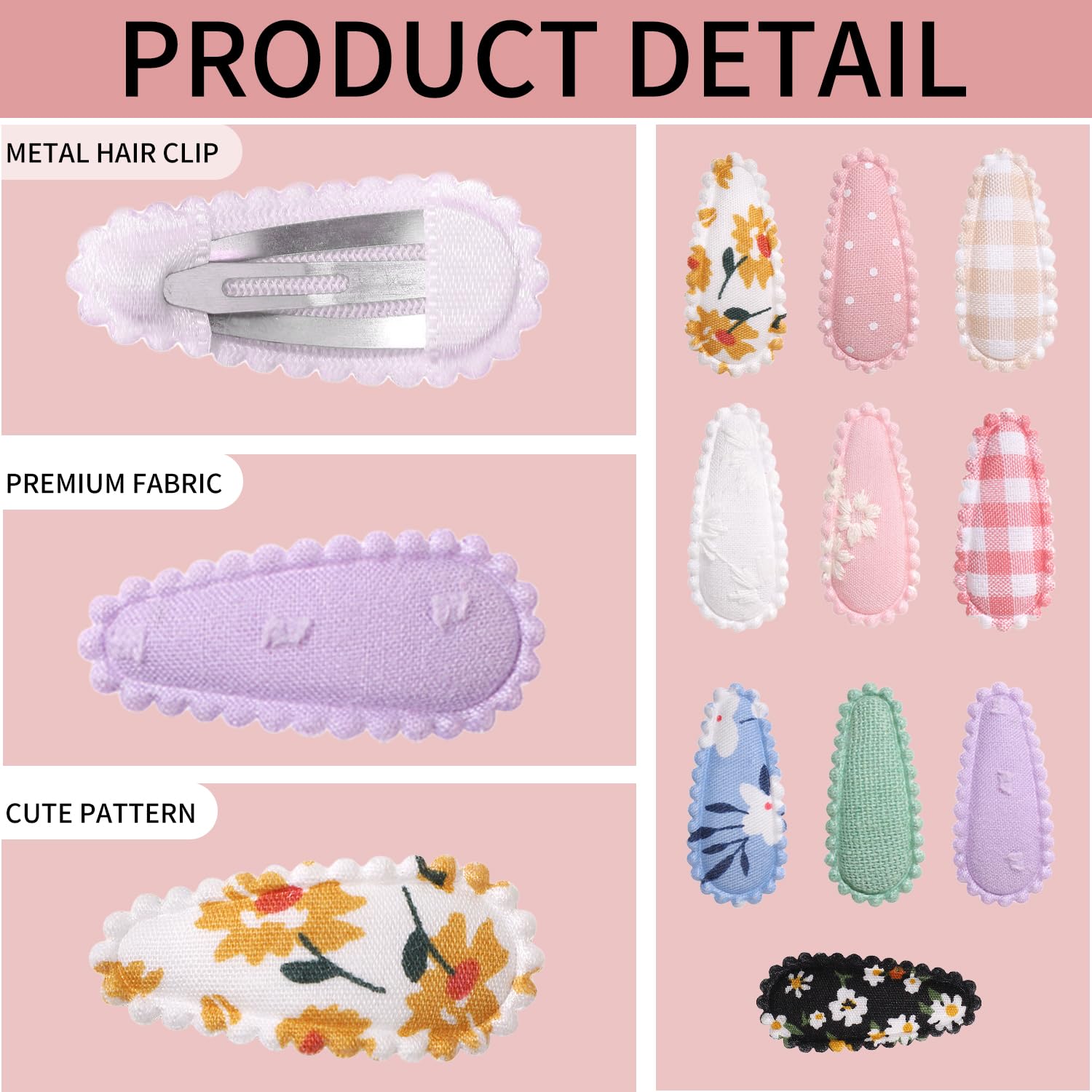 Lot de 20 barrettes pour tout-petits, imprimé floral, pinces antidérapantes en tissu, accessoires cheveux bébé fille (Style 1)