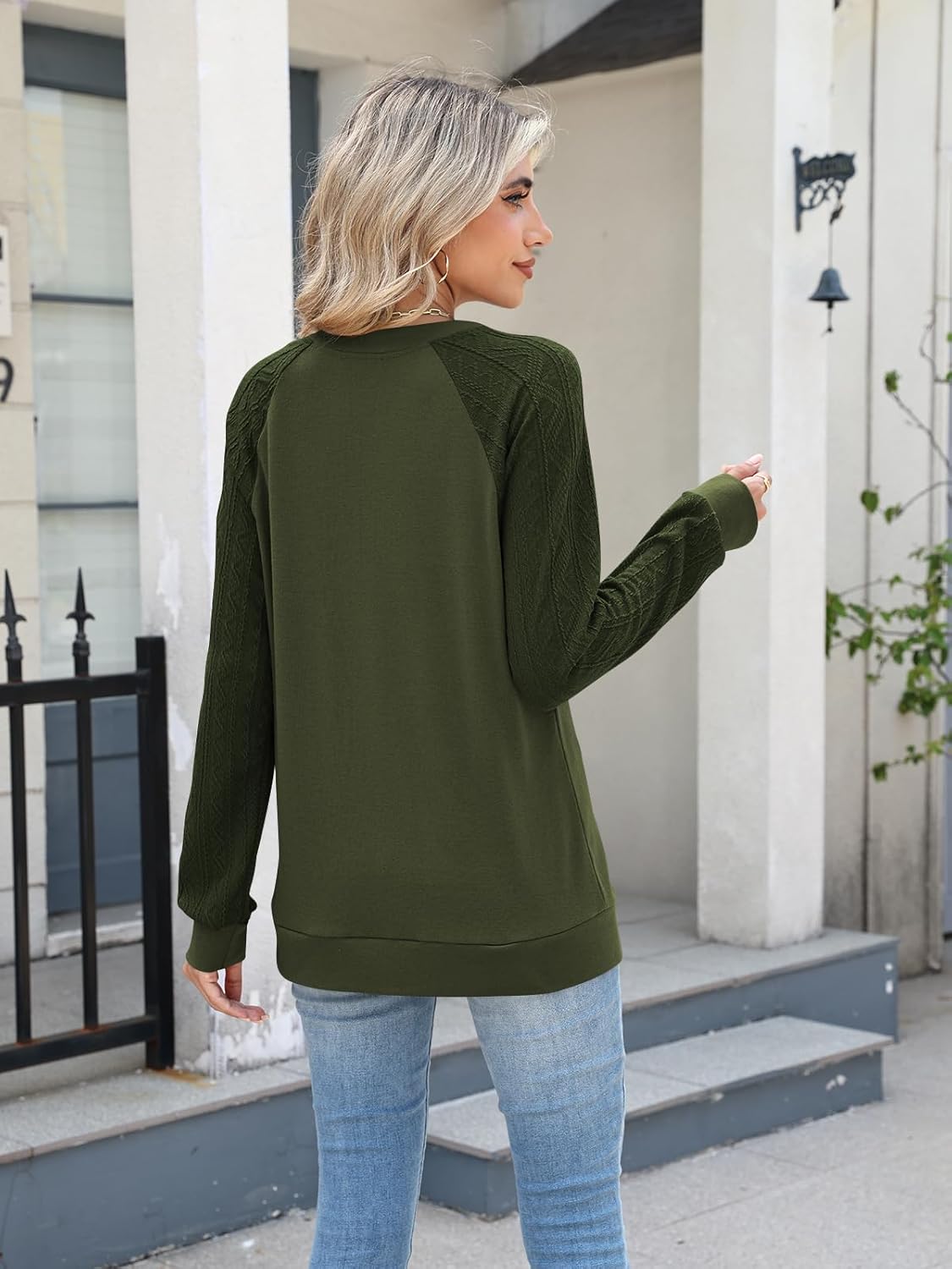 Poetsky Womens 2025 Fall Sweaters Casual V Neck Cable Knit Long Sleeve Sweatshirt Lightweight Pullover Top 2025 - Image 4