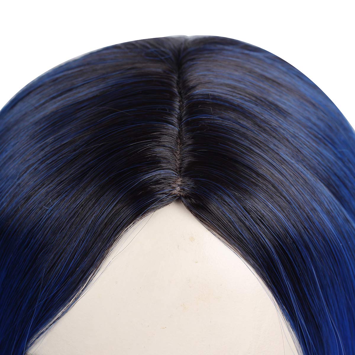 ColorGround Long Wavy Dark Root Blue Wig with Crown for Women (Dark Root Blue)
